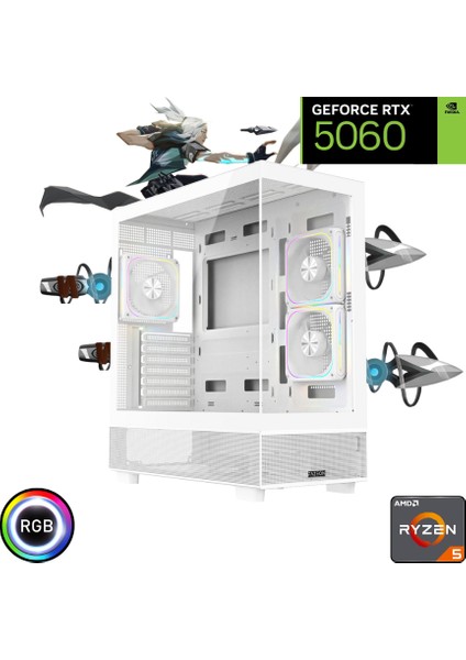 Intel I5 14400F 16GB 500GB SSD Rtx 5060 Beyaz Oyuncu Bilgisayarı