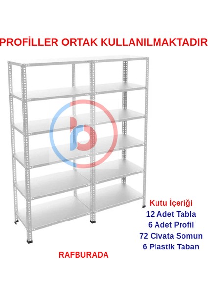 6 Katlı Duble Galvaniz Çelik Raf - Depo, Arşiv, Kiler, Dosya, Market Rafı - 31x93 cm-300 cm-1.00 mm fırsatları