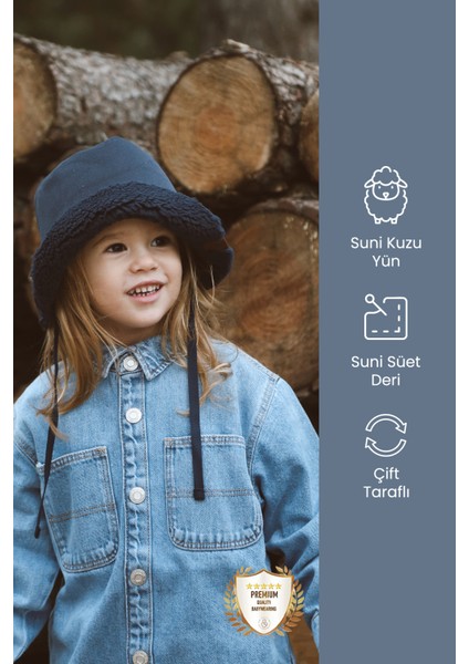 Ithal Kuzu Süet Bağcıklı Kışlık Bucket Şapka Çocuk Şapka