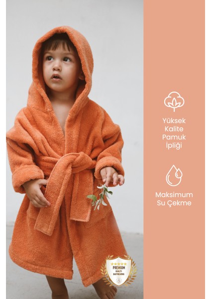 Özel Buldan Dokuması %100 Saf Pamuk Çocuk Bornozu Banyo Bornozu