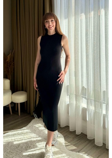 Ribana Kumaş Kolsuz Midi Elbise