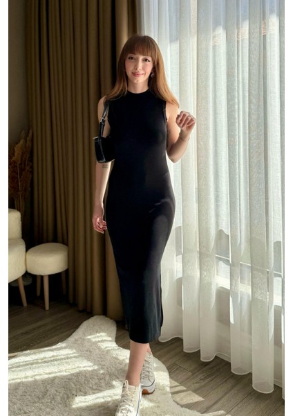 Ribana Kumaş Kolsuz Midi Elbise modelleri