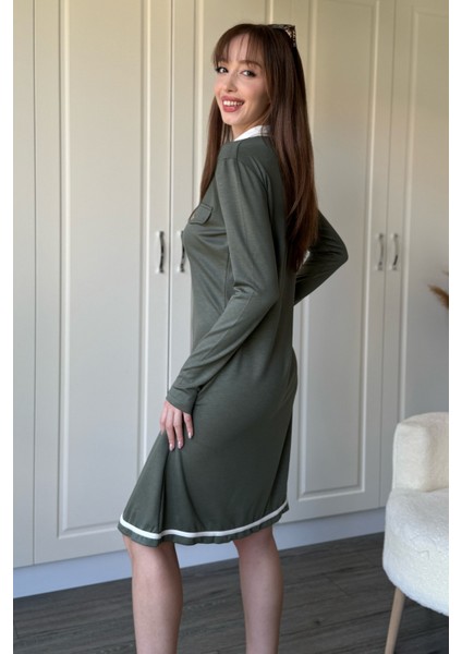 Polo Yaka Uzun Kollu Haki Elbise fırsatları