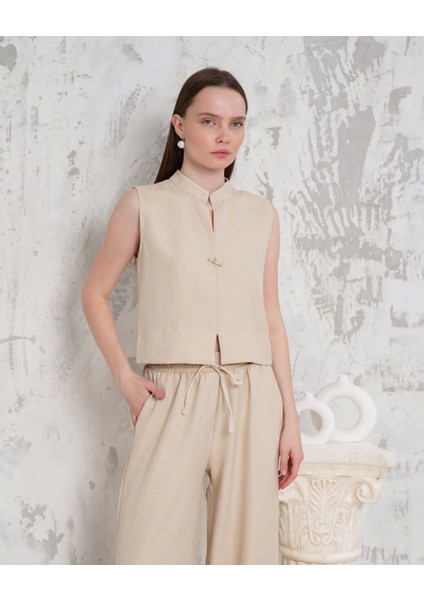 Broşlu Yelek Pantolon Takım Bej S255821 fırsatları