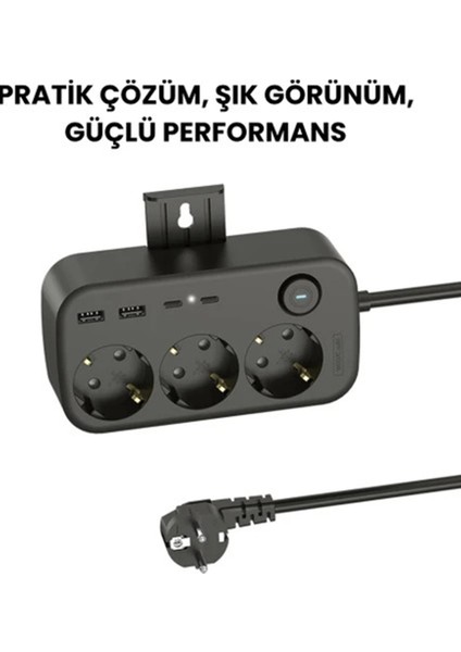 Buğz Akım Korumalı Priz 2 USB + 2 Type-C Girişli 2 Metre Kablosu Anahtarlı ve Duvara Monte Edilebilir indirimleri