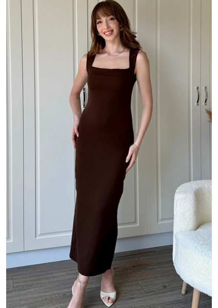 Kahverengi Askılı Maxi Elbise fırsatları