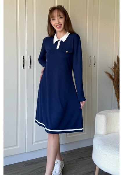 Polo Yaka Uzun Kollu Lacivert Elbise fiyatları