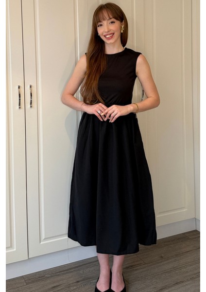 Beli Lastikli Midi Siyah Elbise fiyatları