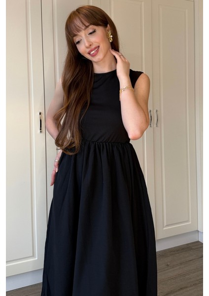 Beli Lastikli Midi Siyah Elbise fırsatları
