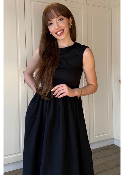 Beli Lastikli Midi Siyah Elbise indirimleri