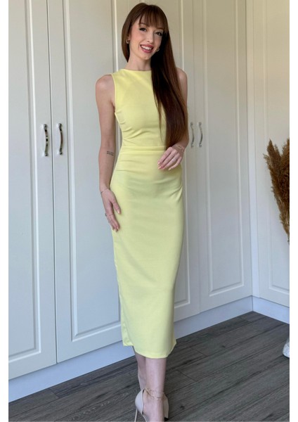 Drapeli Midi Sarı Elbise fırsatları