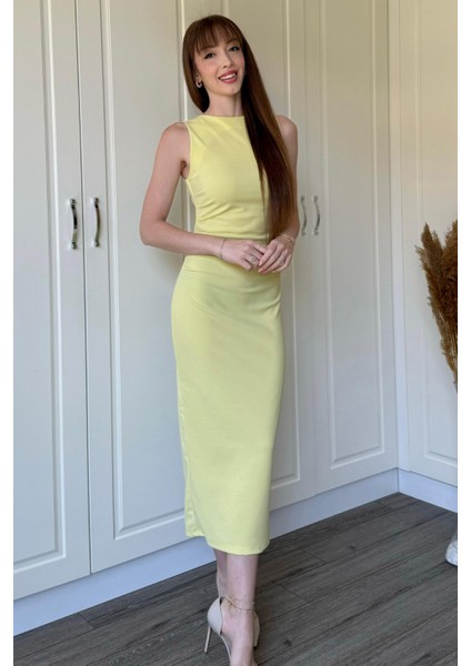 Drapeli Midi Sarı Elbise indirimleri