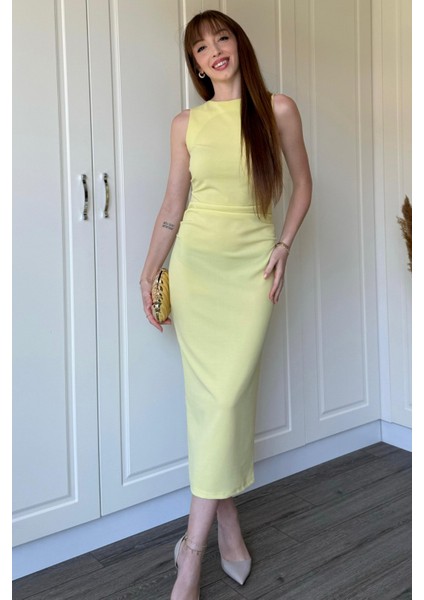 Drapeli Midi Sarı Elbise