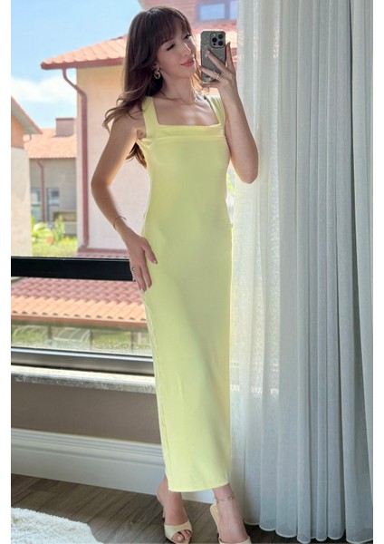 Sarı Askılı Maxi Elbise