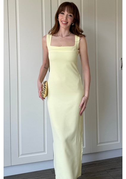 Sarı Askılı Maxi Elbise