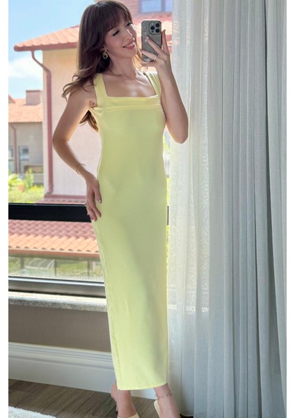 Sarı Askılı Maxi Elbise