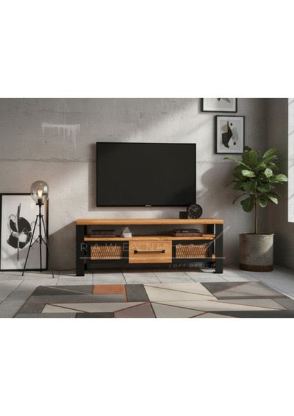 Iron Doğal Ahşap Çekmeceli Tv Ünitesi - 120CM