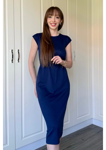 Önden Bağlamalı Lacivert Midi Modal Elbise modelleri