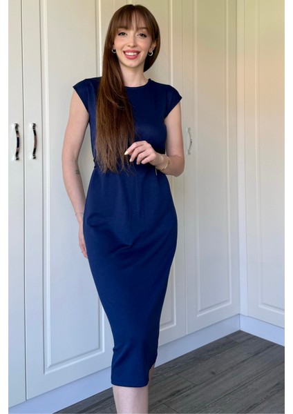 Önden Bağlamalı Lacivert Midi Modal Elbise indirimleri