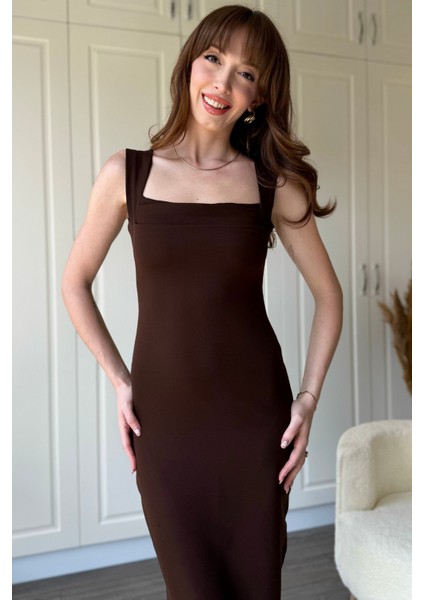 Kahverengi Askılı Maxi Elbise modelleri