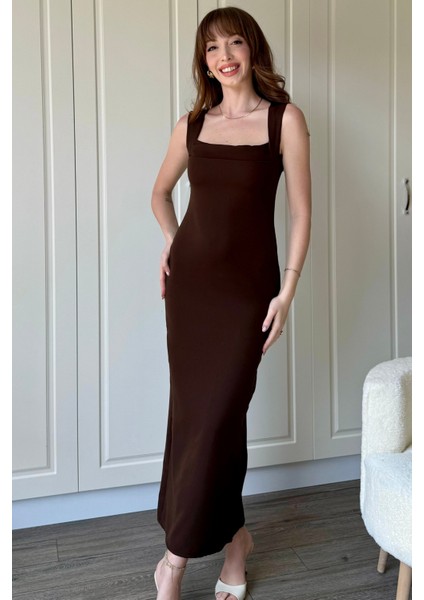 Kahverengi Askılı Maxi Elbise indirimleri