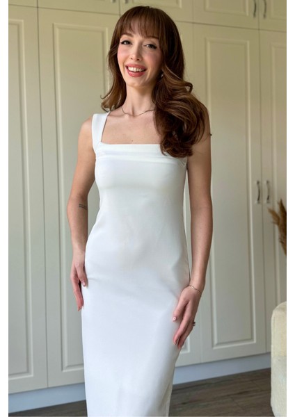 Beyaz Askılı Maxi Elbise