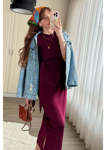Bağlamalı Bordo Midi Modal Elbise fiyatları