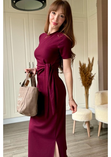 Bağlamalı Bordo Midi Modal Elbise fırsatları