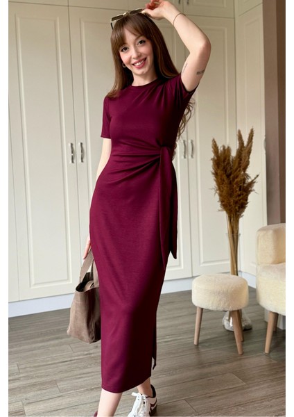 Bağlamalı Bordo Midi Modal Elbise indirimleri