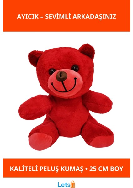Kırmızı Peluş Oyuncak Ayıcık 25 cm