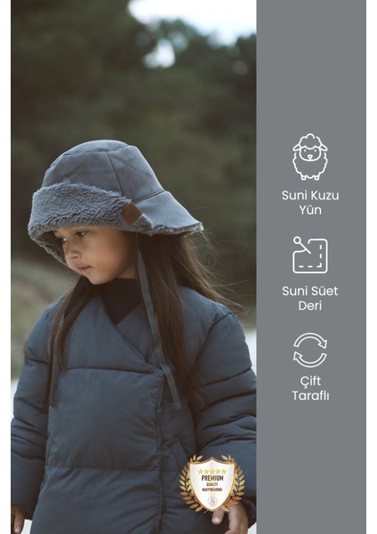 Ithal Kuzu Süet Bağcıklı Kışlık Bucket Şapka Çocuk Şapka