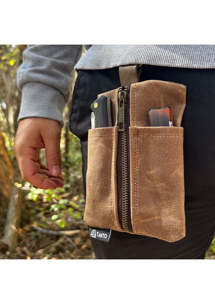 Mumlu Kanvas Edc Bel Çantası – Su Itici Kompakt Erkek Cep Organizatörü