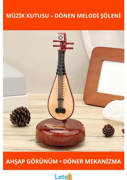 Ahşap Görünümlü Ud Müzik Kutusu Döner Standlı