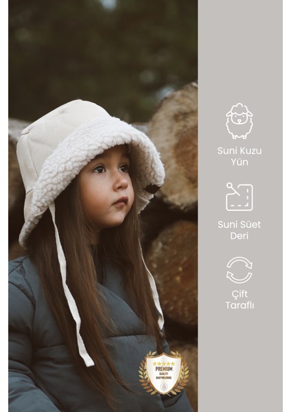 Ithal Kuzu Süet Bağcıklı Kışlık Bucket Şapka Çocuk Şapka