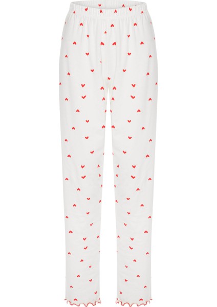 Kadın Pamuklu Çıtır Çiçek Desenli Baby Overloklu Fiyonk Detaylı Uzun Kollu Pijama Takımı