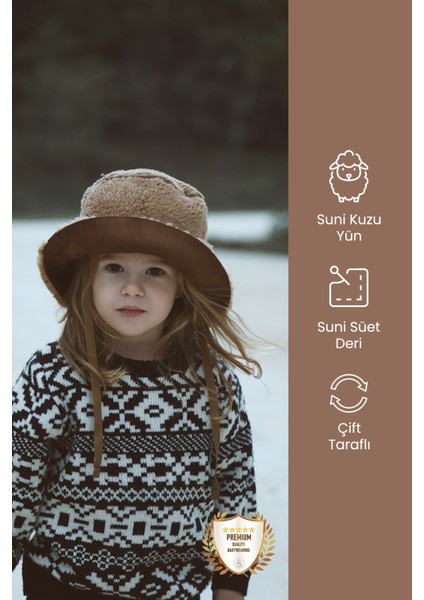Ithal Kuzu Süet Bağcıklı Kışlık Bucket Şapka Çocuk Şapka