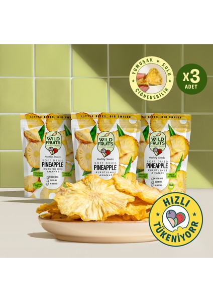 Kurutulmuş Ananas - Soft Dried - Atıştırmalık Kuru Meyve 3 x 50 gr