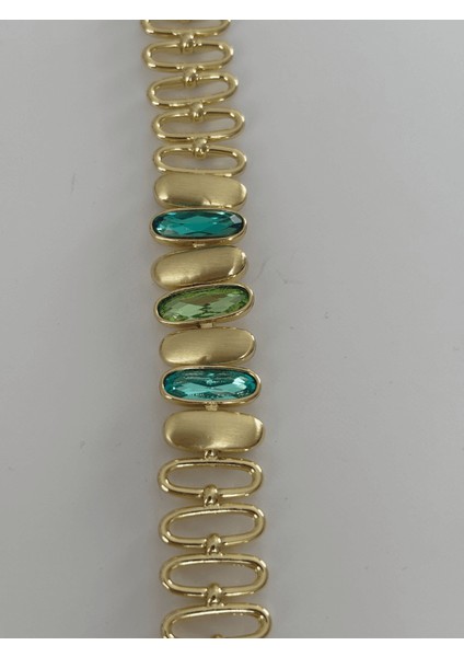 Mavi ve Yeşil Tonlarında Altın Detaylı Oval Şekilli Gold Ithal Bileklik fırsatları