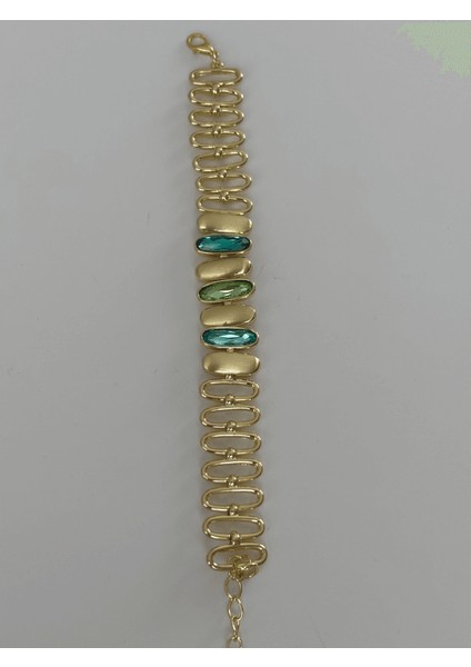 Mavi ve Yeşil Tonlarında Altın Detaylı Oval Şekilli Gold Ithal Bileklik indirimleri