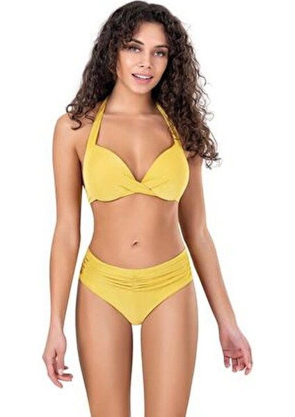 Kadın Hardal Bikini Takımı Balenli Destekli Yarım Dolgulu Tam Astarlı fırsatları