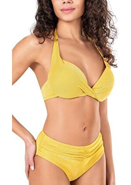 Kadın Hardal Bikini Takımı Balenli Destekli Yarım Dolgulu Tam Astarlı indirimleri