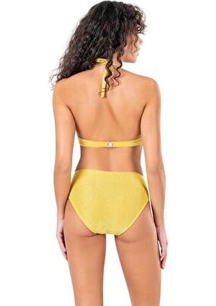 Kadın Hardal Bikini Takımı Balenli Destekli Yarım Dolgulu Tam Astarlı