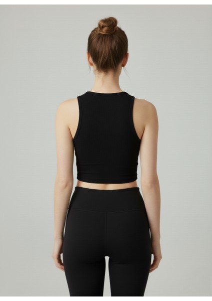 Pamuklu Halter Yaka Fitilli Crop 3'lü Paket Siyah Beyaz Gri