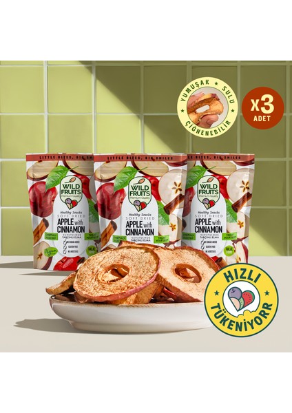 Kurutulmuş Tarçınlı Elma - Soft Dried - Atıştırmalık Kuru Meyve 3 x 50 gr