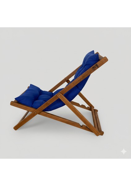Ahşap Dinlenme Koltuğu, Katlanır Şezlong Mavi Minderli Tv Koltuğu ve Sandalyesi