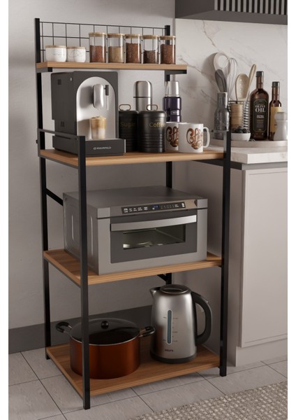 4 Katlı Ayarlanabilir Metal Ahşap Mutfak Raf Ünitesi ,kahve Köşesi ve Küçük Ev Aletleri Düzenleyici