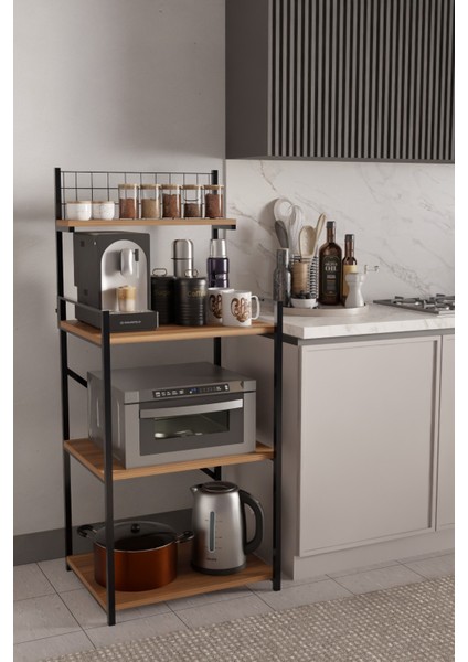 4 Katlı Ayarlanabilir Metal Ahşap Mutfak Raf Ünitesi ,kahve Köşesi ve Küçük Ev Aletleri Düzenleyici
