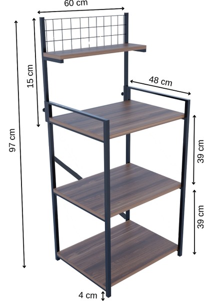 4 Katlı Ayarlanabilir Metal Ahşap Mutfak Raf Ünitesi ,kahve Köşesi ve Küçük Ev Aletleri Düzenleyici