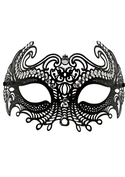 Siyah Renk Lazer Kesim Üzeri Kristal Taşlı Metal B Parti Venedik Maskesi modelleri
