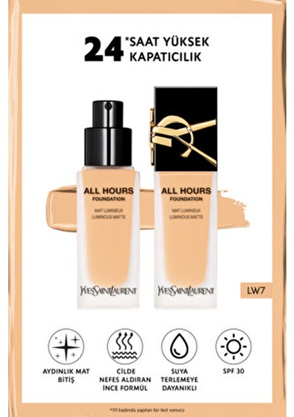 All Hours Fondöten Lw7 Mat Görünüm ve SPF 30 ile 24 Saat Kalıcılık Sağlar fırsatları